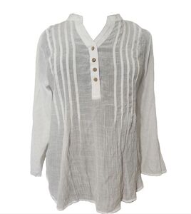 Zac & Rachel Woman White Linen Style Long Sleeve Tunic Top Women's Plus Size 1XL